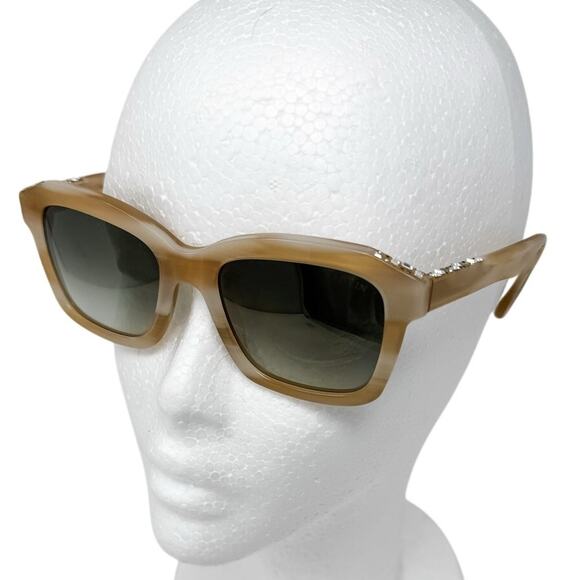 Lanvin Neutral Square Tortoiseshell Jeweled Rhinestone Sunglasses & case beige - Picture 1 of 11